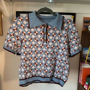 Cider Geometric Sweater Polo Short Sleeve 0XL